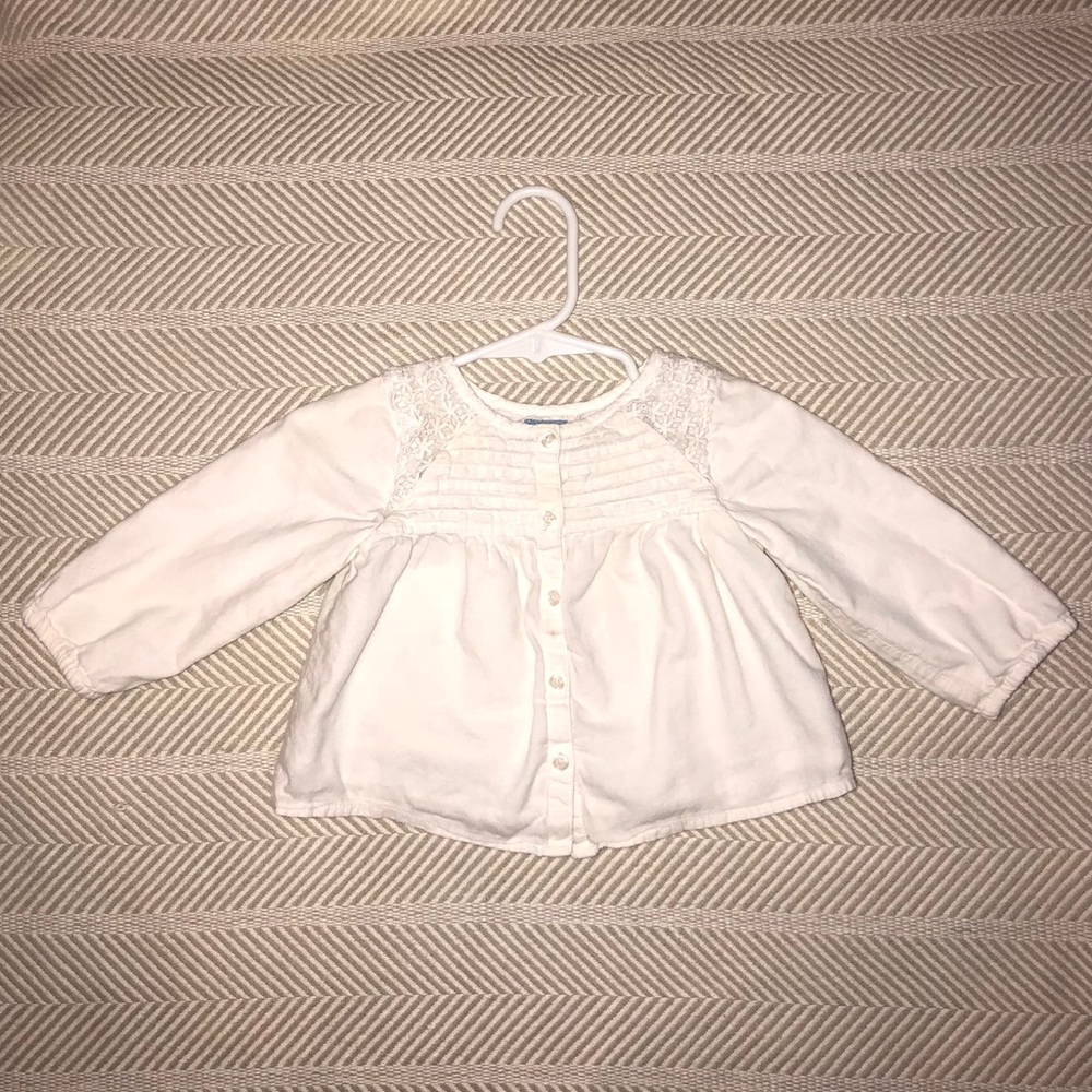 White Button Down Top With Crochet Detail